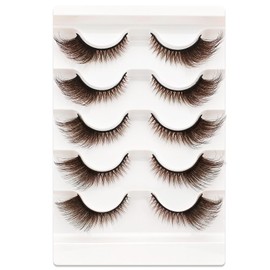 5 Paare 3D Brown Falsche Wimpern Katzenauge, Flauschiges Volumen Curly Cat-Eye Künstliche Wimpern Natürlich Look, Wiederverwendbar Handgemacht Faux Mink Make-up-Wimpern(B-07)