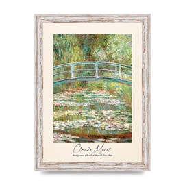 Lithobee - Claude Monet Bridge Over A Pond Of Water Lilies 1899 - Printed Wall Art Design in Sizes A2, A3 & A4 Framed in a Stylish Frame or Unframed (A4 White Distressed Frame)