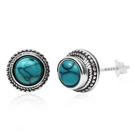 Turquoise Earrings 925 Sterling Silver Post 8mm Round Stud Earrings Gemstone Hypoallergenic Earrings for Women Turquoise Jewellery