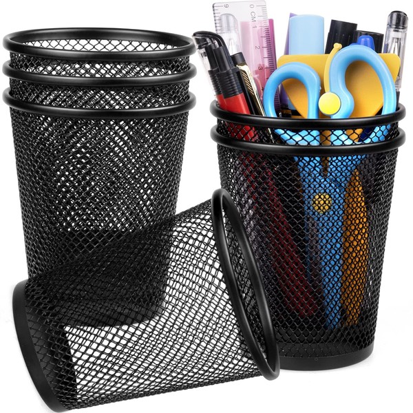 QYH Mesh Pencil Holder Metal Pen Cup Black for Desk