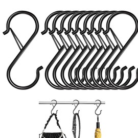 ZJYCLY s字フック 黒色10個セット sじフック 落ちない 吊り下げ sカン 汎用 キッチン 大 防錆 お風呂 小物掛け 浴室