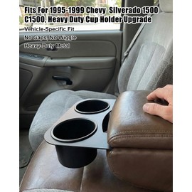Metal Center Console Cup Holder Fits for Chevy Silverado 1500 C1500 1995-1999, Heavy-Duty Dual Drink Holder, Black Powder Coated Cupholder
