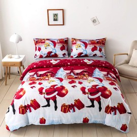 Qollection Father Christmas Royal Santa Claus Merry Santa Xmas Duvet Quilt Cover & Pillowcase Bedding Set Multi-Colour Snowman Presents Set Ultra Soft Easy Care, Modern Design-D