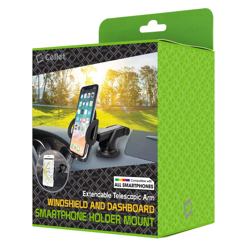 Cellet Car Phone Mount Extendable Windshield and Dashboard Holder Compatible