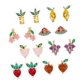 Ipetboom 8 Pairs Cute Fruit Earrings of Tropical Zircon Studs for Women and Lightweight and Charming Ear Accessories for Birthdays Valentine Day and Christmas