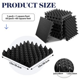 Pangda 60 Pack Acoustic Foam Panels 12 x 12 x 2 Sound Proof Panels for Walls High Density Egg Carton Foam Sheet Fire Resistant Sound Dampening Panels Noise Reducing for Studio Room Home Door Ceiling