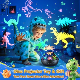 COOLNIGHT Dinosaur Toys for Boys, 93 Lighting & 3 Films Baby Sensory Toys for Babies, 360° Rotate & Timer & Dimmable Dinosaurs Night Light Kids, 3-5 Year Old Boy Gifts