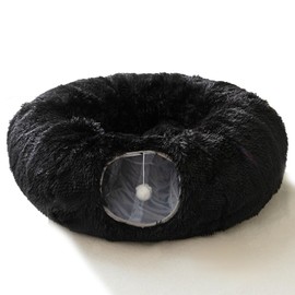 HIPIPET Winter Plush Cat Tunnel with Cat Bed for Indoor Cats,Multifunctional Cat Toys for Small Medium Large Cat. (Black)
