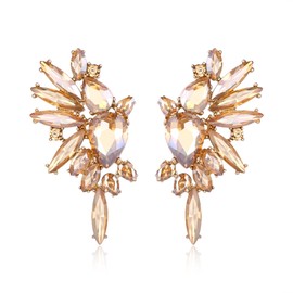 EVER FAITH Arete de Novia de Boda Con Marquesa de Cristal Aretes para Mujer,Aretes Largos Regalo para Mejor Amiga, Esposa, Hermana Champagne Tono Dorado