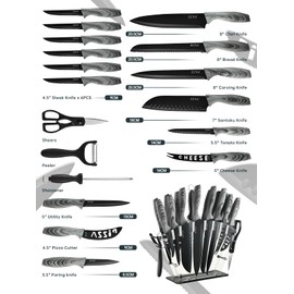 EUNA Knife Block Set, 19 PCS Kitchen Knife Set with Acrylic Block and Sharpener, German High-Carbon Stainless Steel Knife Sets with 6 Serrated Steak Knives, Bread Knife, Chef Knife, Dishwasher Safe