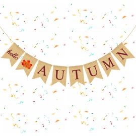 Autumn Banner, Hello Autumn Decor Burlap Banner with Linen Rope for Thanksgiving Party Decoration Maple Leaf Theme Festival Bunting Decorations for Party Autumn Home Photo