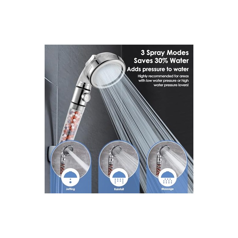 Vacto High Pressure Handheld Shower Head with Filter, Hard Water