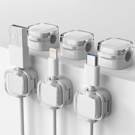 6 Pcs Organizadores de Cable Magnético,Clips de Soporte de Cable,Magnetic cable clips Suave Ajustable Fácil Gestión de Cables,para mesilla de noche,cocina,de oficina y Coche (Blanco)