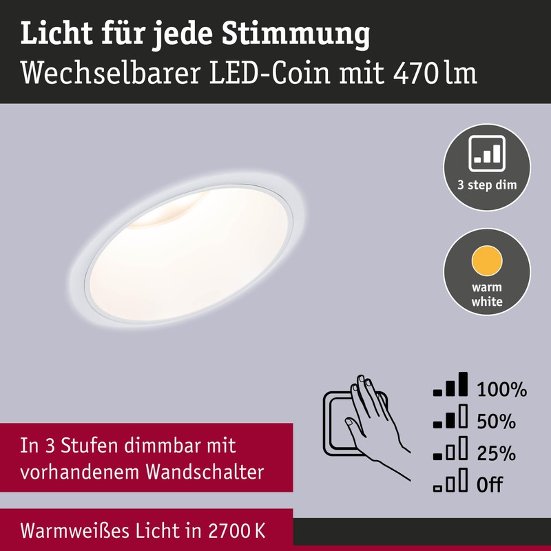 Paulmann 94870 LED Recessed Light 3-Step-Dim Cole Basic Set of