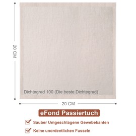 eFond Straining Cloth, 50 x 50 cm, Cheese Cloth, Fine Woven Density 100 Gauze Cloth, Unbleached Pure Cotton Cheesecloth with Clean Folded Hem, Washable and Reusable Filter Cloth (Pack of 4)