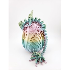 3D Printed Articulated Silk Classic Rainbow Butterfly Dragon, Home/Office/Desktop Decor, Flexible Sensory Toy, Unique Gift, Insect Lover Gift. (9.5 Inch Dragon with Butterfly Egg)