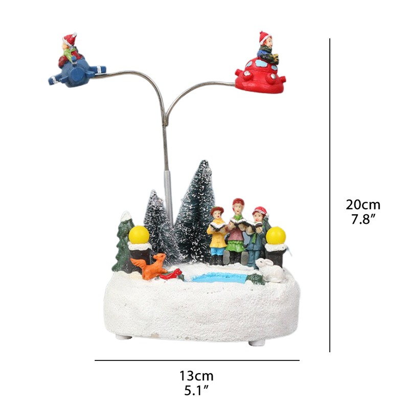 Christmas Ornament LED Luminous Rotating Music Box Christmas Resin Craft