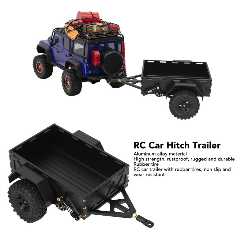 RC Car Hitch Trailer Aluminum Alloy Antislip Rubber Tire Rustproof