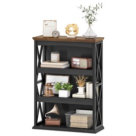 CHOEZON 4-Tier Bookcase, 42.9" Floor Standing Organizer Shelf, Corner Book Stand, Metal Frame, for Study, Bedroom, Living Room, Black and Walnut TSJ01BL