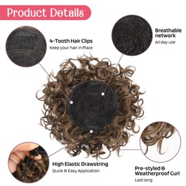 HOOJIH Curly Hair Bun, Messy Bun Hair Piece Elastic Drawstring Loose Wave Messy Bun Large Full Hair Bun Extension Hairpiece Short Synthetic Ponytail Extension for Women - Dark Golden Brown