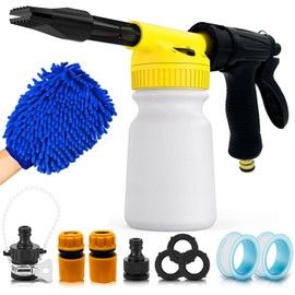 Car Wash Foam Gun, Car Wash Sprayer with Adjustable Foam Dial Foam Nozzle, Foam Cannon Attachs to Any Garden Hose, Durable 3/8" Brass Joint Soap Gun for Home Garden Use (Yellow)