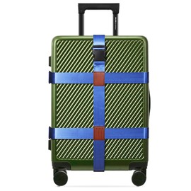 Linpr Double Cross Luggage Straps - TSA Approved Safe Belts, Wide Straps for Travel with Name ID Card (Blue)