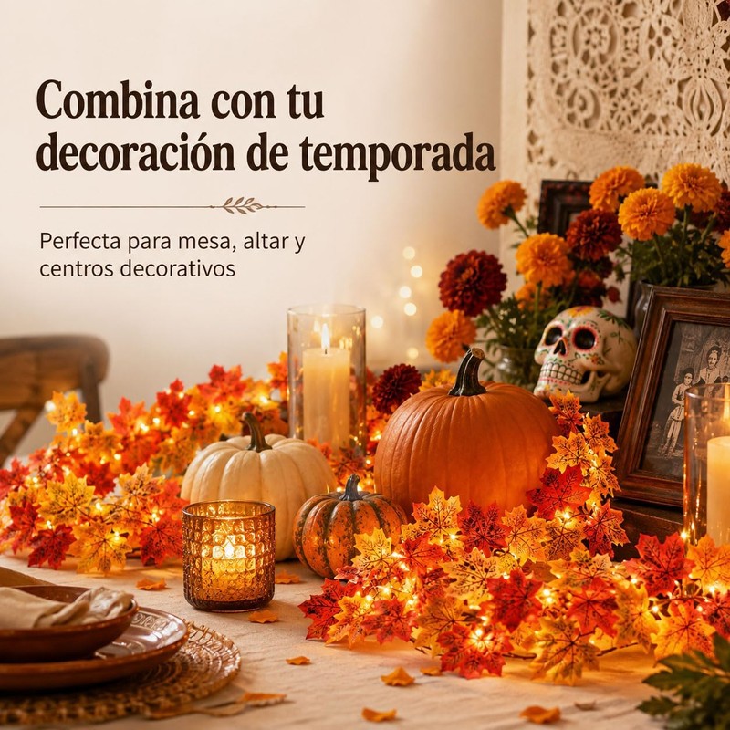 Guirnalda de Otoño con Luces Cálidas, 1.75 m, Hojas de