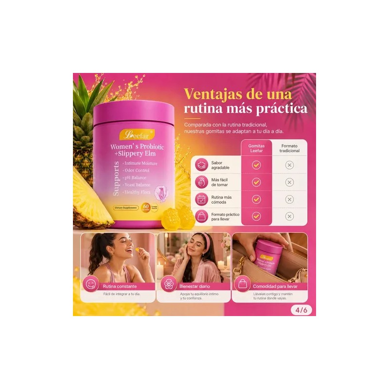 Probióticos para Flora Íntima Sabor Piña Womens Probiotic Gummies with