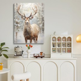 Christmas Decor Vintage Christmas Deer Painting Snowy Winter Forest Wall Art Christmas Wall Art Deer Holiday Decor Nature Wall Art 12x16 Unframed