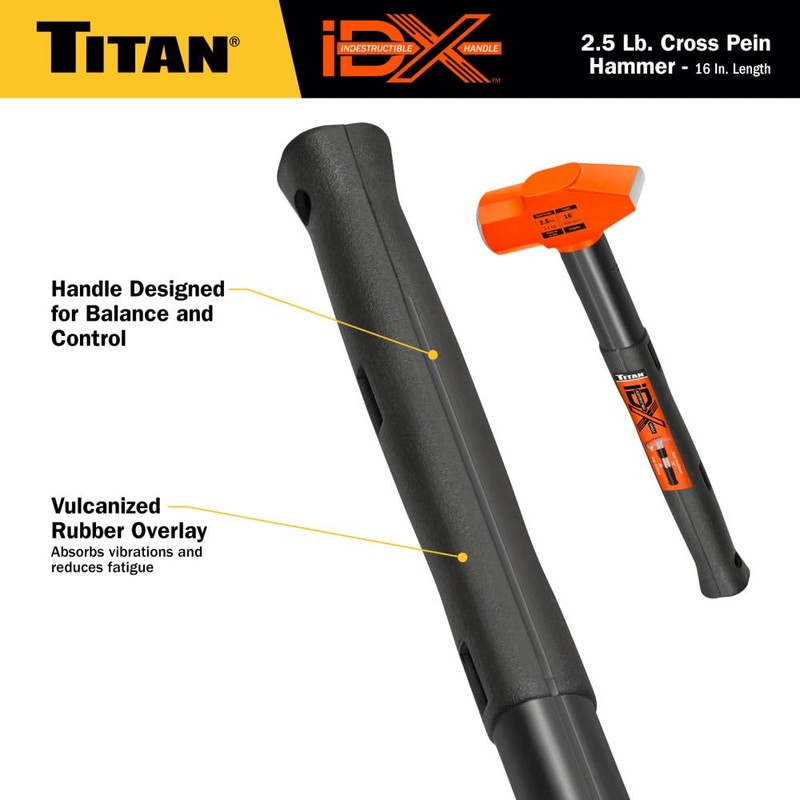 Titan iDX 63620 2.5lb Cross Pein Hammer, Blacksmith Tool with