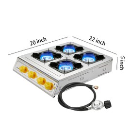 Vivicreate 4 Burner Propane Gas Stove 40000 BTU Stainless Steel Cooktop with Enamel Pan Support Electronic Ignition for Camping Outdoor Cooking BBQ Estufa de Gas Portátil Fogón de Gas