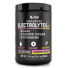Zeal Naturals Electrolyte Powder Recovery Drink (90 Servings | Lemon Berry) w/ 0 Sugar +BCAAs +B-Vitamins Electrolyte Supplement w Potassium Zinc & Magnesium for Hydration - Keto Electrolytes