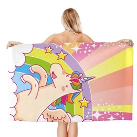 VOOHDDY Cartoon Rainbow Unicorn Beach Towel Large Soft Absorbent Microfiber Quick Dry Oversized Bath Towels for Bathroom Women Men Pool Camping Travel Swimming Picnic Sports