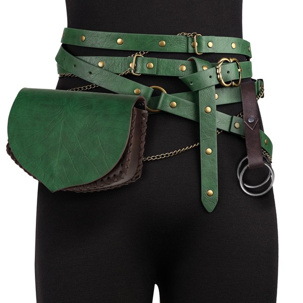 EpicCos Leaf-Patterned Waist Bag, Renaissance Multi-Turn Wrapped Faux Leather Belt