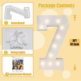 Assemfly Large Light Up Number 7, Marquee Warm White Light with Display Board Number Seven, 3FT DIY Pre-Cut for Party, Birthday,and Celebration