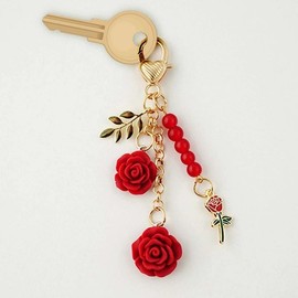 GrandslamEX Rose Charm Key Ring with Microfiber Cloth Backpack Key Ring Fashion Bag Charm Sweet Cool Key Chain Camellia Korean Cute Smartphone, purple