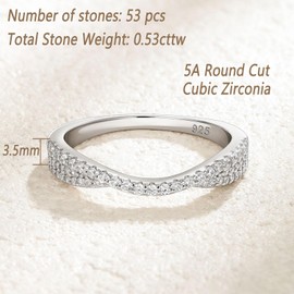 Wuziwen 925 Sterling Silver Cubic Zirconia Rings for Women Curved Half Eternity Ring Wedding Band for Her Stackable Anniversary Size 7