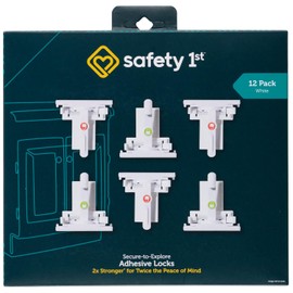 Safety 1st - Cerraduras adhesivas seguras para explorar a prueba de bebés, cerraduras para niños para armarios y cajones (12 cerraduras), color blanco