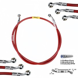 Motorcycle Universal Hydraulic red Brake Hose 10mm Fixed Fittings 28°-28°Stainless Steel Braided Hose 400-2400mm for Motorcycles, ATVs, Dirt Bikes, Street Racers