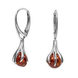 Women's Earrings Genuine Amber Silver 925 Round Jewellery Case Best Friend Gifts - Naturally Friendly, Sterling Silver