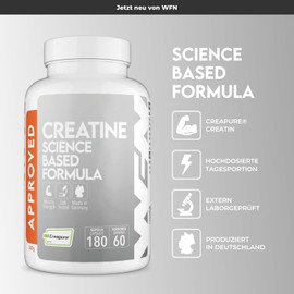 WFN Approved Creatine - Creapure - Creatine Monohydrate Powder - 250 g - Pure Creatine Powder - Vegan - Neutral & No Additives - 73 Servings - Made in Germany - Externally Laboratory Tested