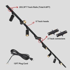 LRAEMXG Plug in Track Lighting with Power Cord, 8-Light GU10 Track Lighting Kit with 6.6FT H Type Track Lighting Rails, Modern Kitchen LED Track Lighting Fixtures Ceiling Spot Light, Black (No Bulbs)