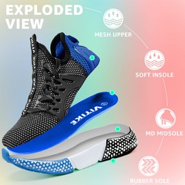 WETIKE Mesh Slip On Lightweight Athletic Shoes, Black Blue Size 4 Big Kid