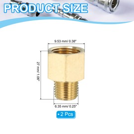 PATIKIL 2 Pack Brass Pipe Fitting Hex Bushing, 3/8" NPT Male to 1/4" NPT Female Reducer Adapter Pipe Extension Fittings for Tub Spout Shower, Golden