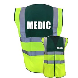 Premium Medic Yellow Green Hi Vis Viz Reflective Safety Vest Waistcoat, Reflective High Visibility, Medium