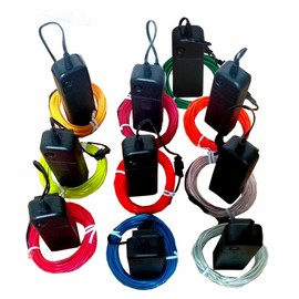 JYtrend 10-Pack 15ft Neon Light El Wire with Battery Pack (Blue, Green, Red, White, Orange, Purple, Pink, Yellow, Lime Green, Aqua Blue)