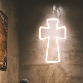 Cross Neon Sign for Wall Decor,USB Powered LED Cross Neon Light with Dimmable for Bedroom,Wall,Christening Day,Christmas,Kids Birthday Party Decor (JS Cross)