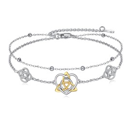 VONALA Celtic Bracelet 925 Sterling Silver Celtic Knot Trinity Knot Link Chain Bracelets Irish Jewellery Gifts for Women Ladies, Sterling Silver