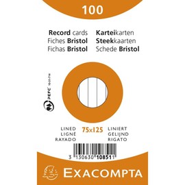 Exacompta Bristol Lined Record Cards, 75x125 mm - Assorted Colours, Pack of 100