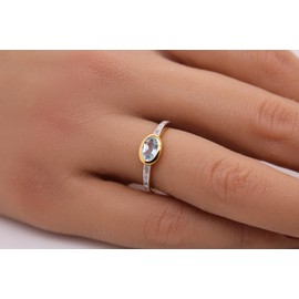 Ch.Abramowicz Blue Topaz Ring Sterling Silver 925 Yellow Gold-Plated Diamonds 17, Sterling Silver